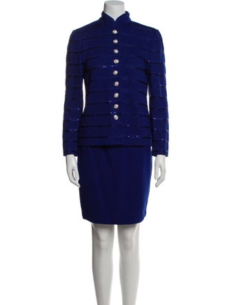 St. John Evening Colorblock Pattern Sequin Embellishments Skirt Suit