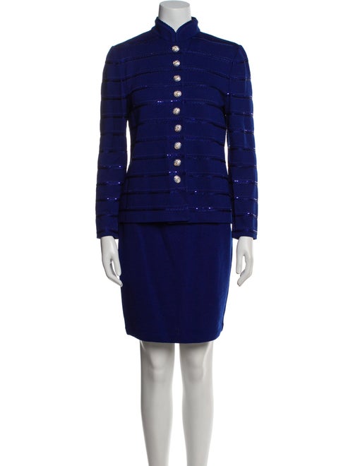 St. John Evening Colorblock Pattern Sequin Embellishments Skirt Suit