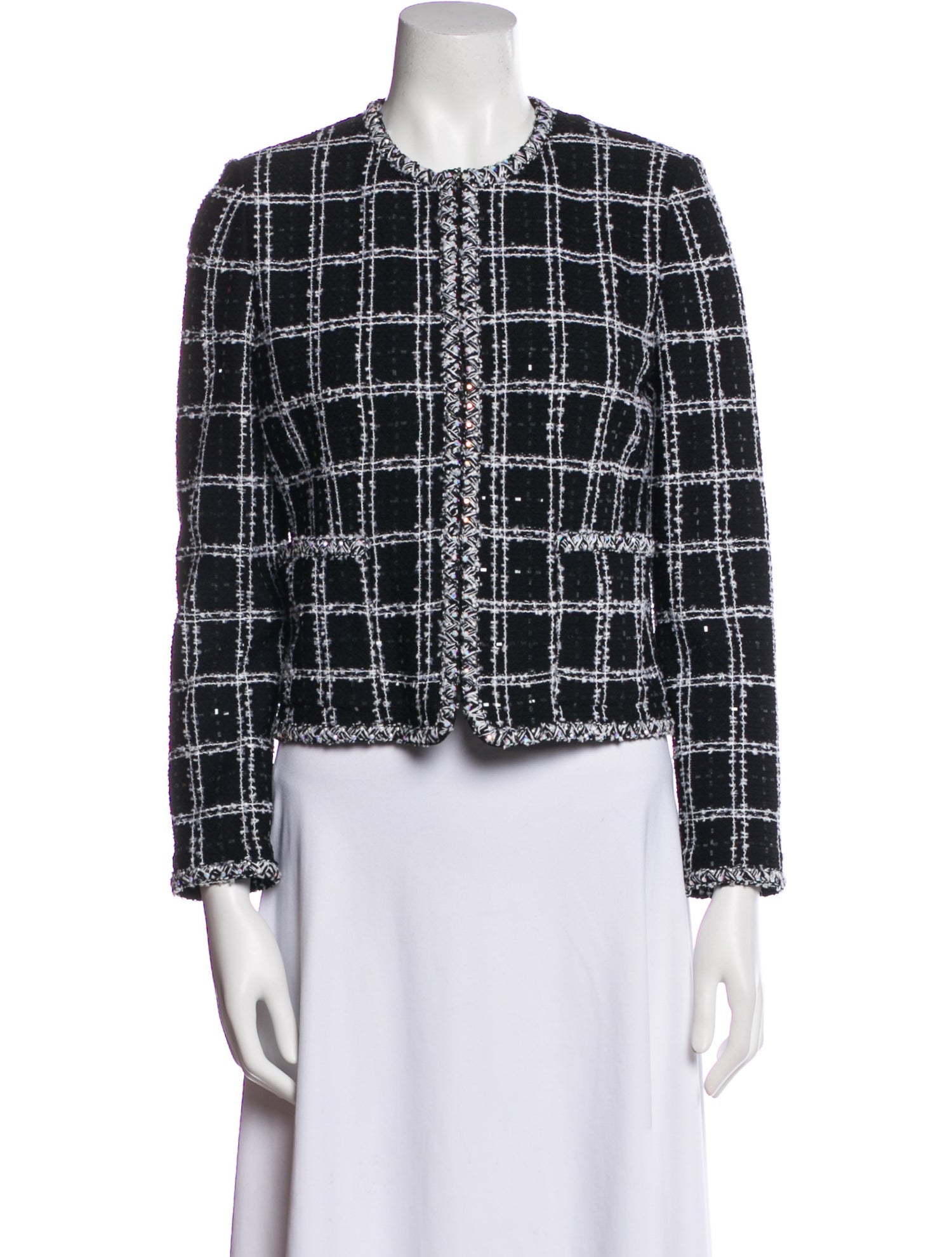St. John Evening Sequin Plaid Print Jacket