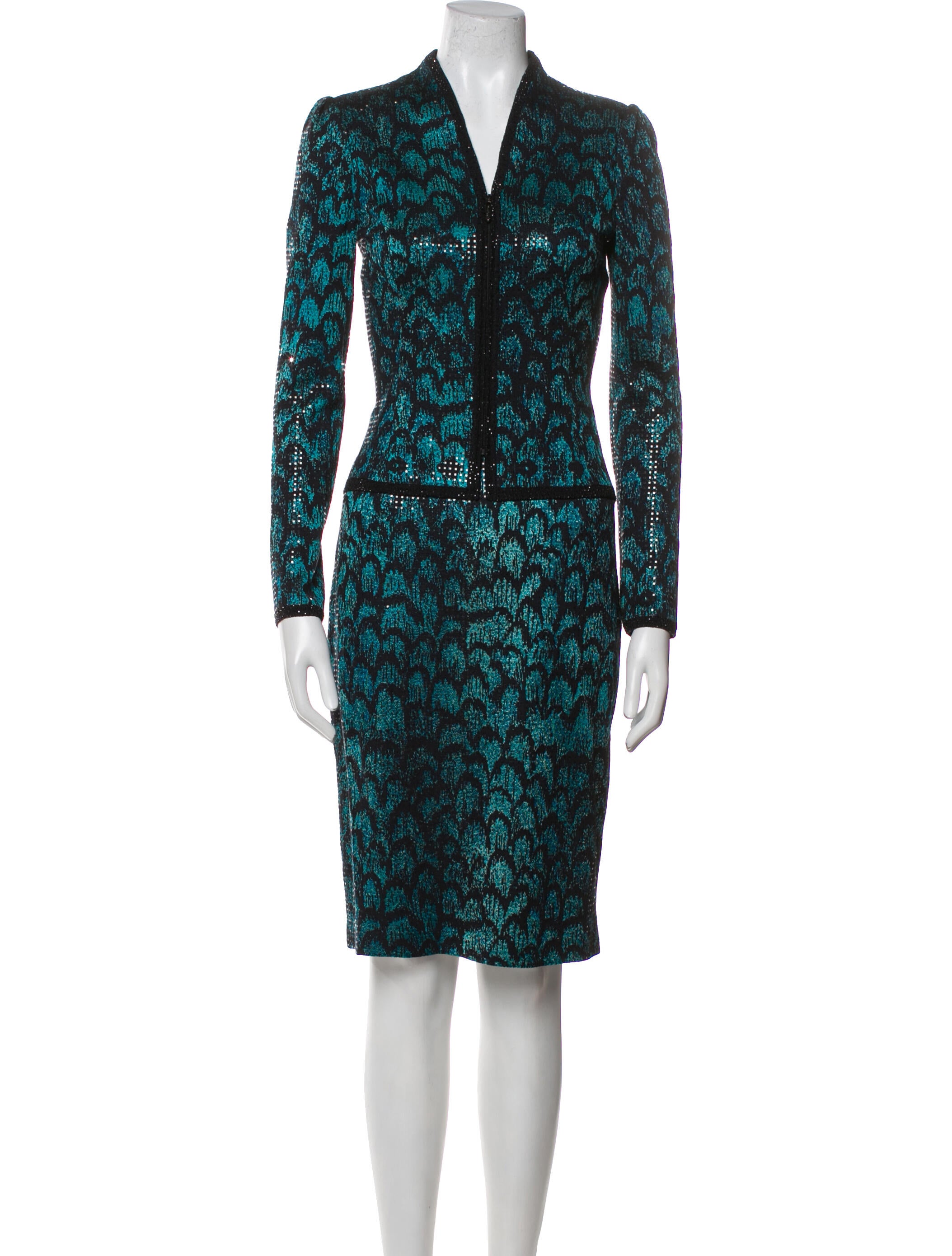 St. John Evening Printed Sequin Embellishments Skirt Suit