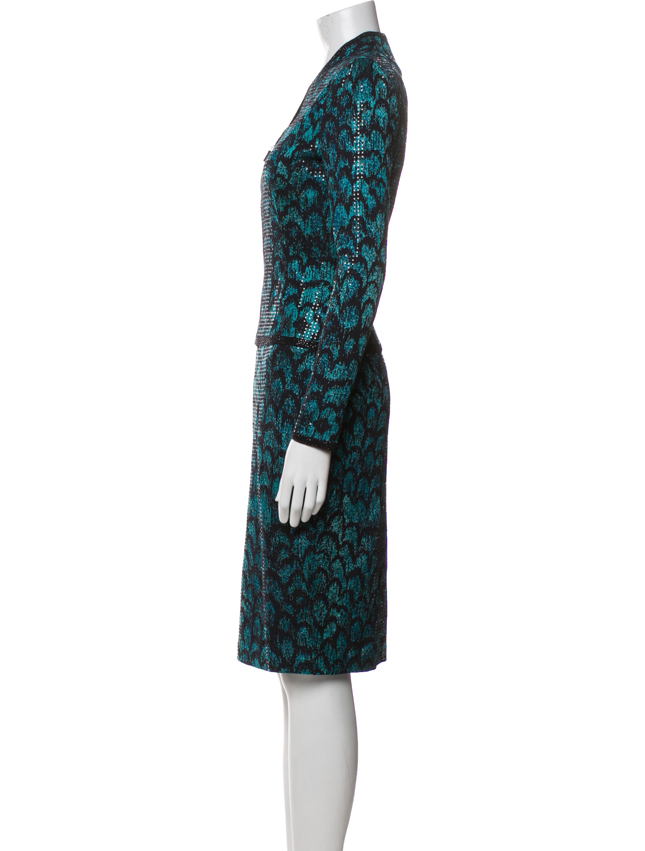 St. John Evening Printed Sequin Embellishments Skirt Suit