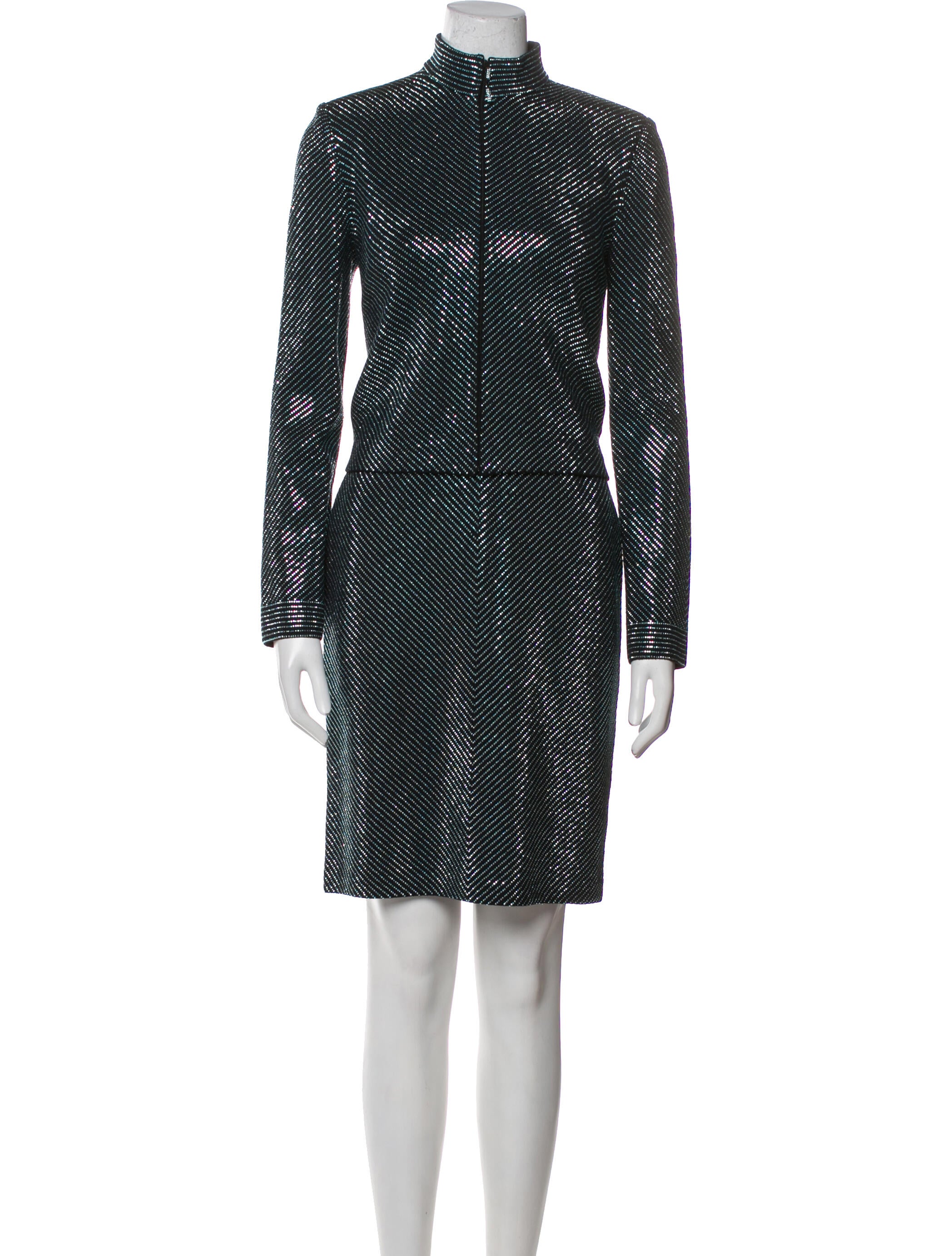 St. John Evening Striped Crystal Embellishments Dress Set