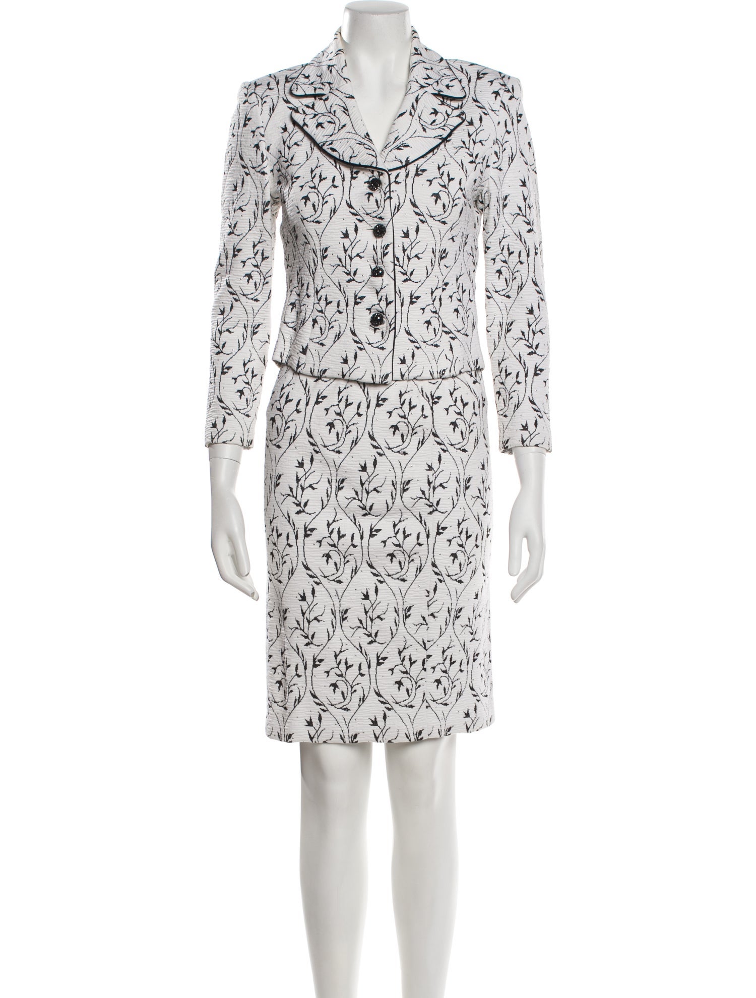 St. John Evening Printed Studded Accents Skirt Suit