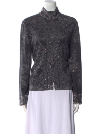 St. John Evening Wool Mock Neck Button-Up Top