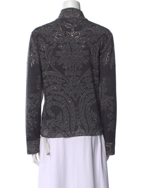 St. John Evening Wool Mock Neck Button-Up Top