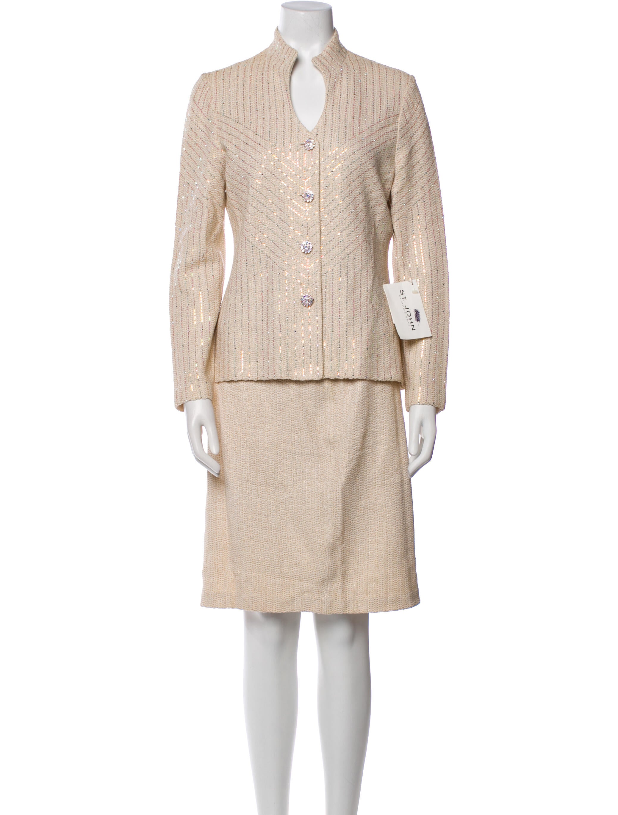 St. John Evening Wool Tweed Pattern Skirt Suit