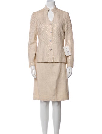 St. John Evening Wool Tweed Pattern Skirt Suit