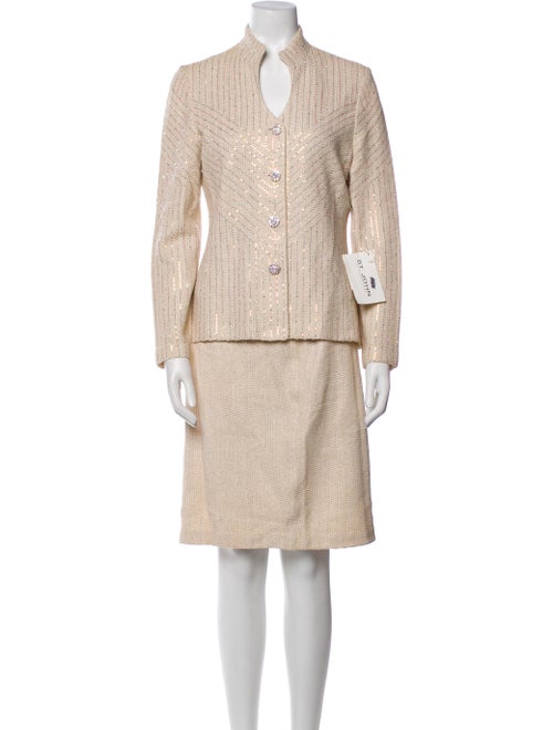 St. John Evening Wool Tweed Pattern Skirt Suit