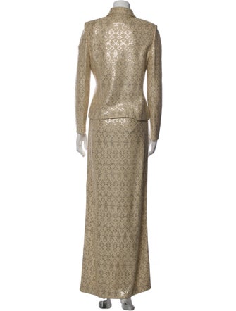 St. John Evening Printed Sequin Embellishments Skirt Suit