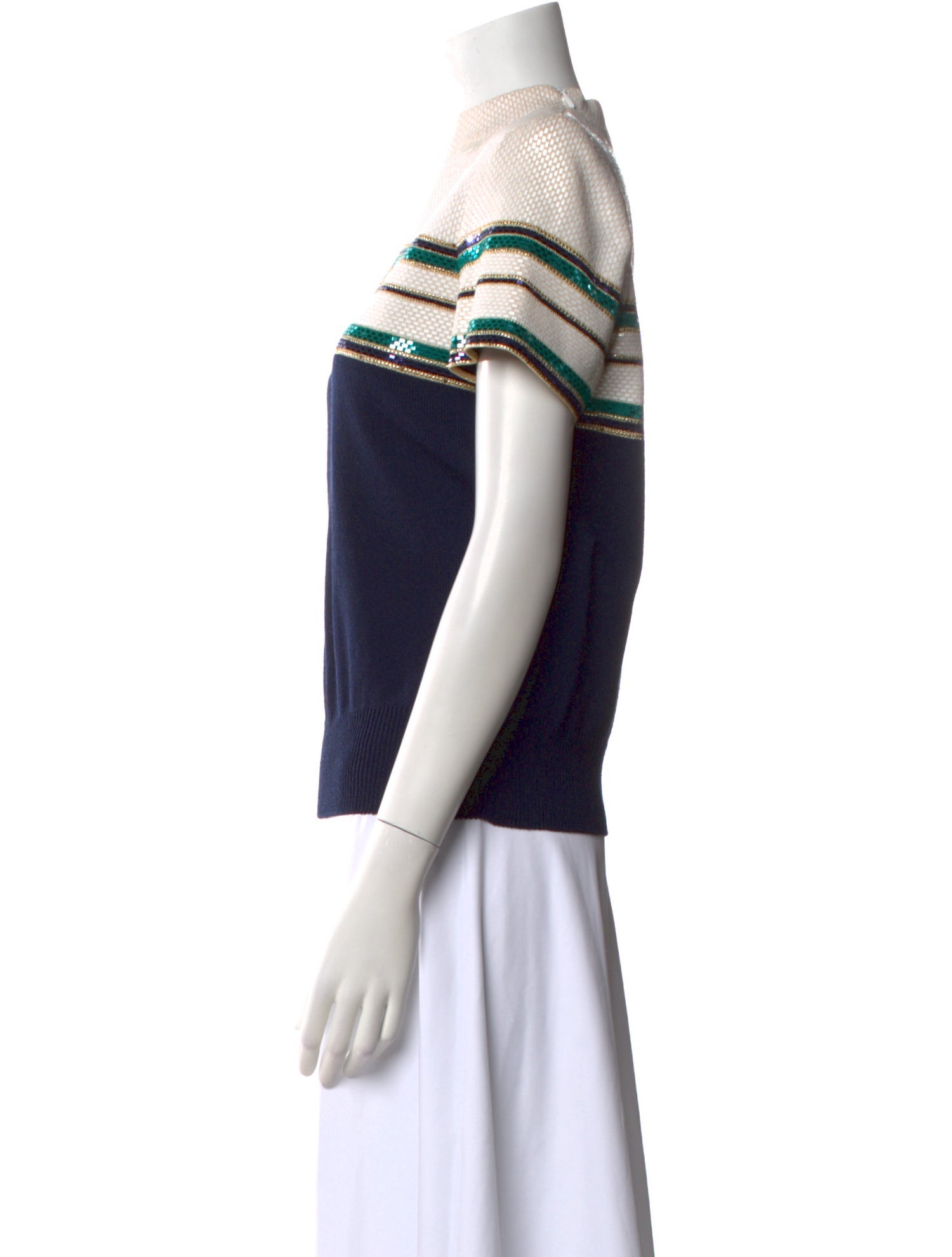 St. John Evening Striped Mock Neck Top