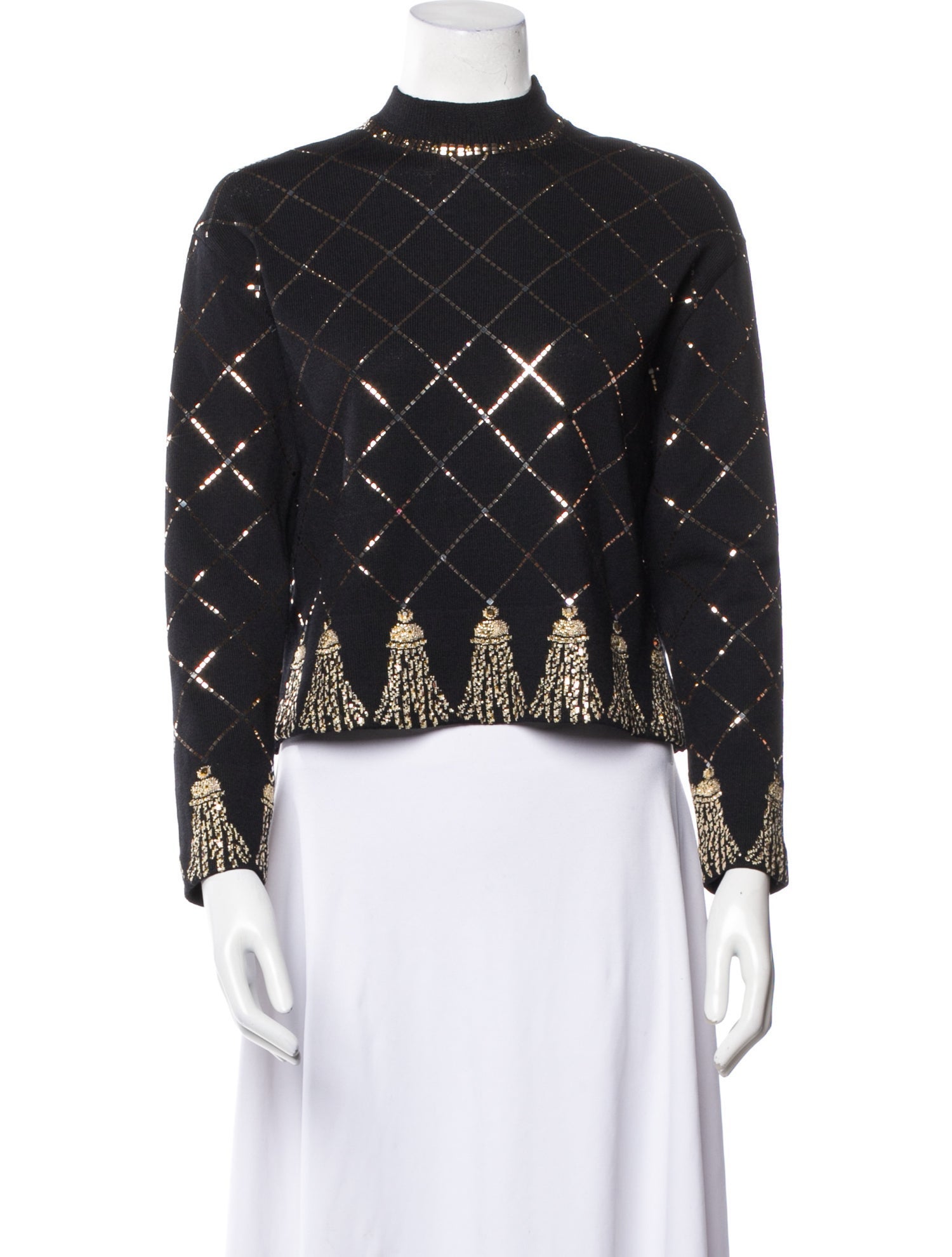 St. John Evening Plaid Print Mock Neck Sweater