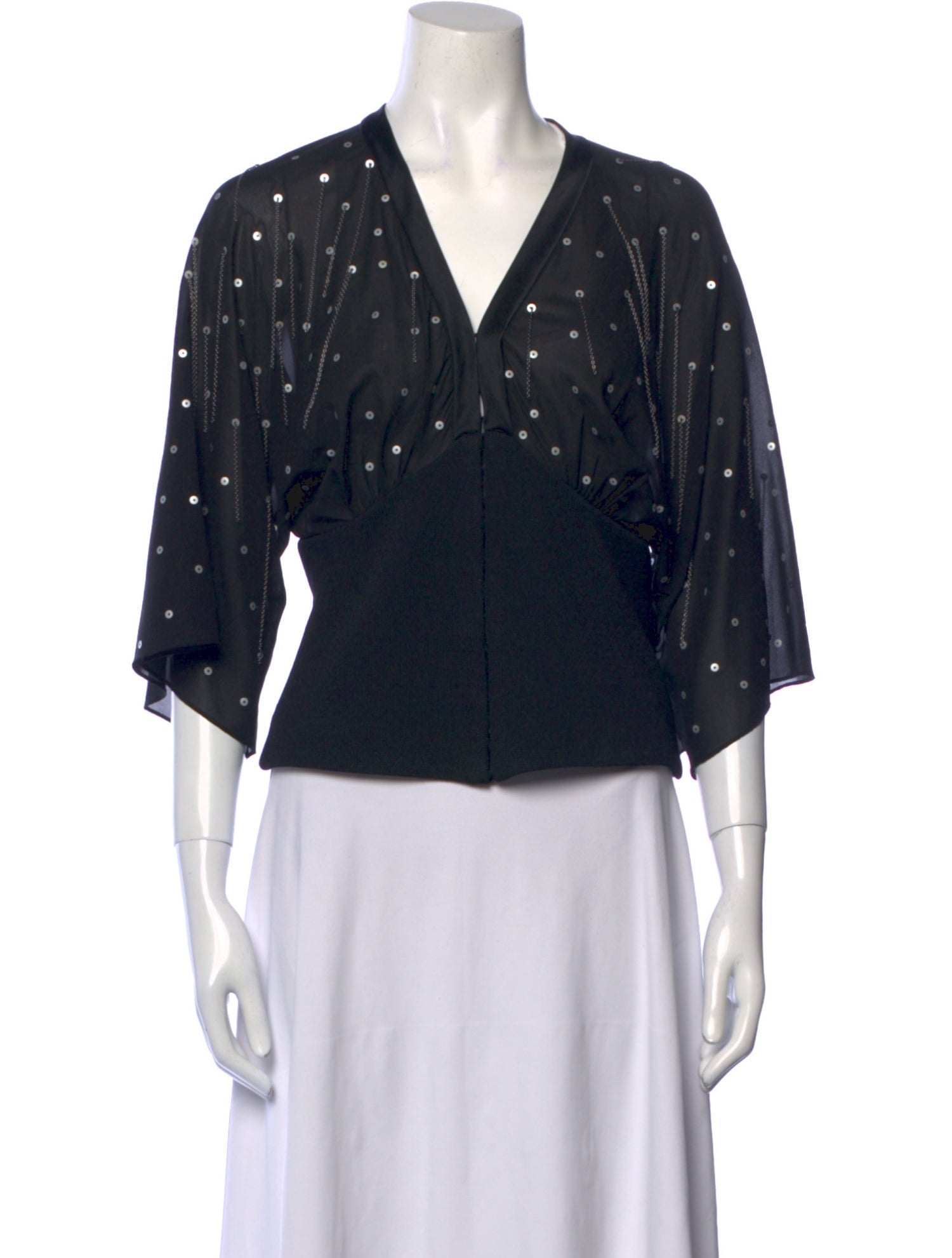 St. John Evening V-Neck Three-Quarter Sleeve Crop Top