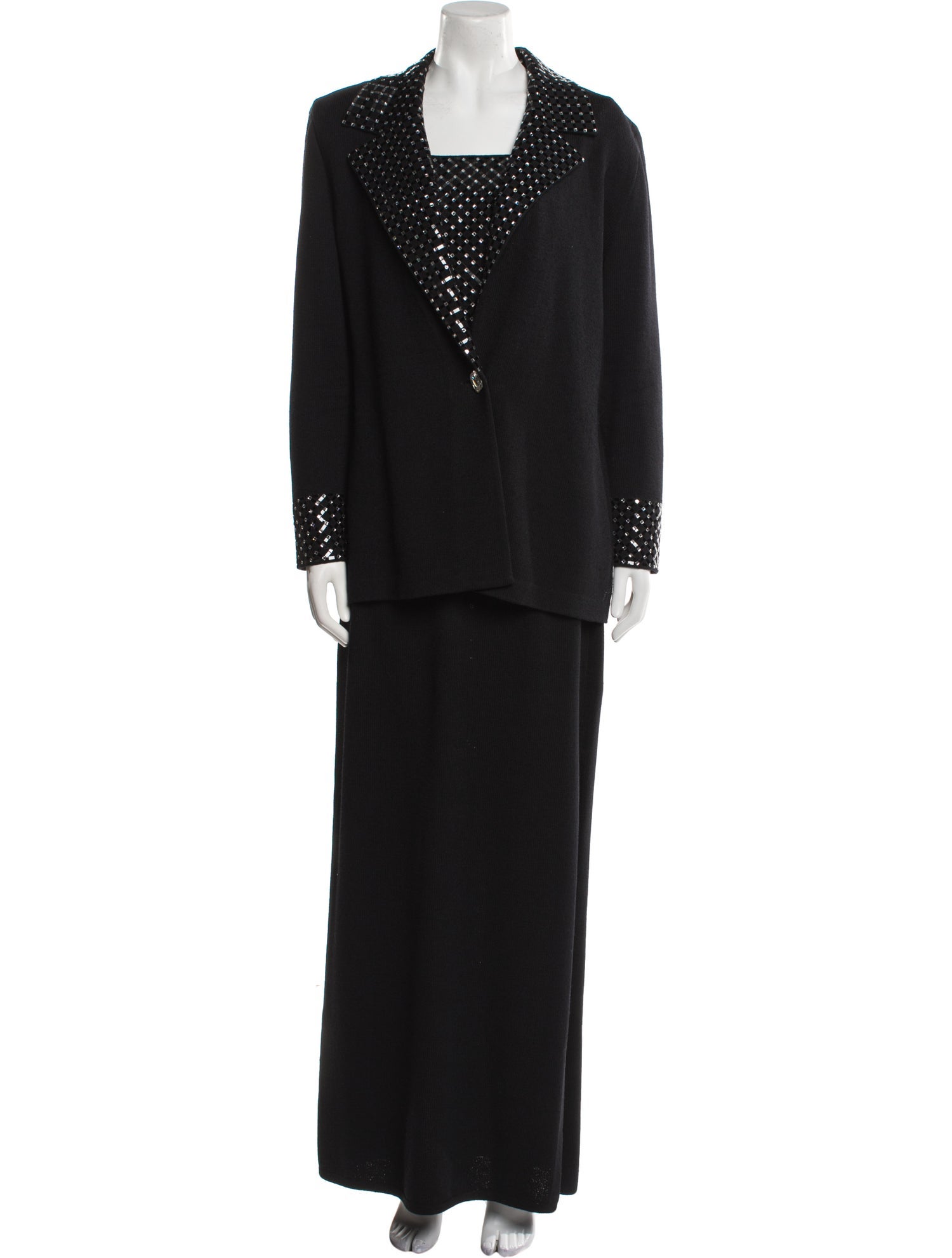 St. John Evening Wool Crystal Embellishments Dress Set