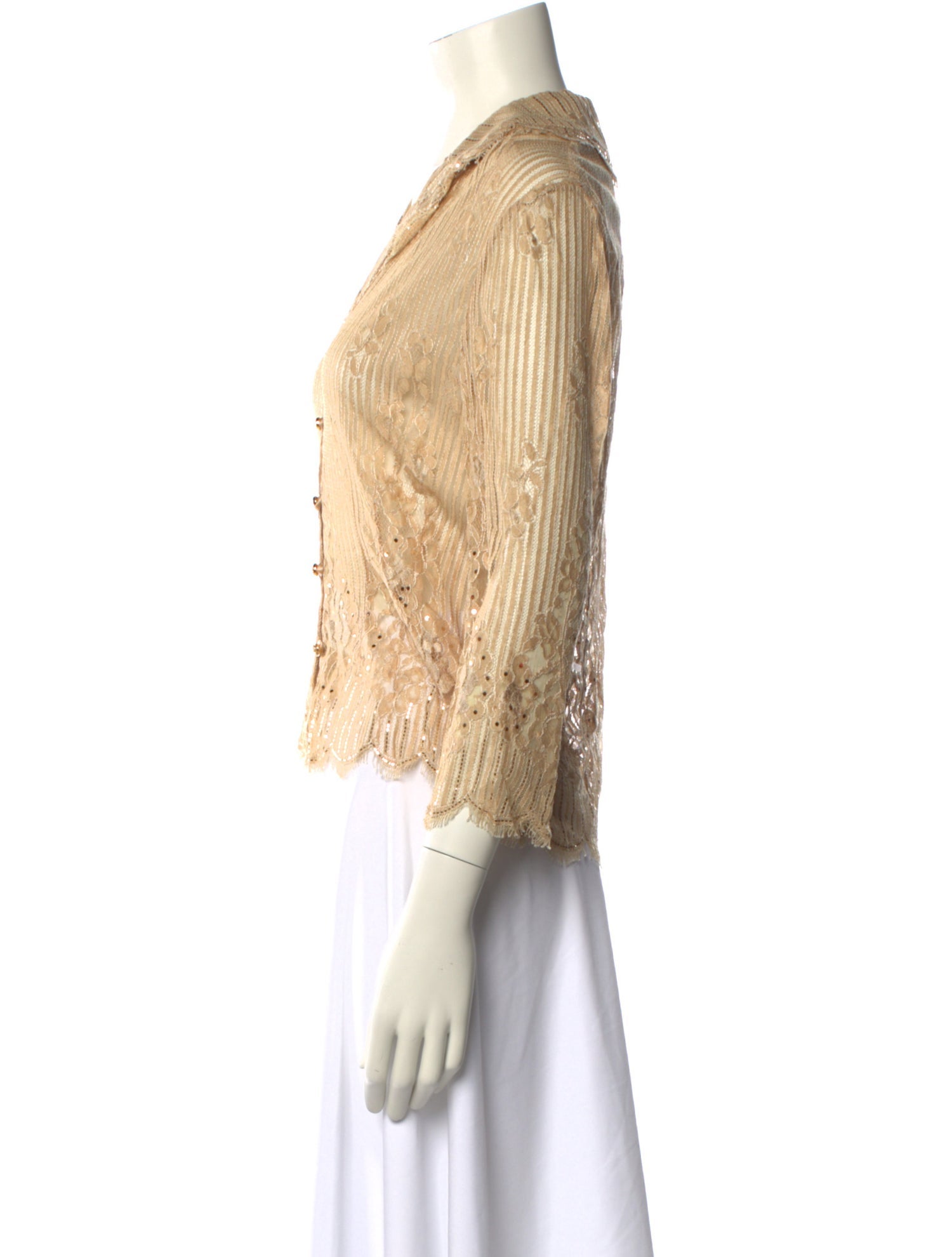 St. John Evening V-Neck Three-Quarter Sleeve Crop Top