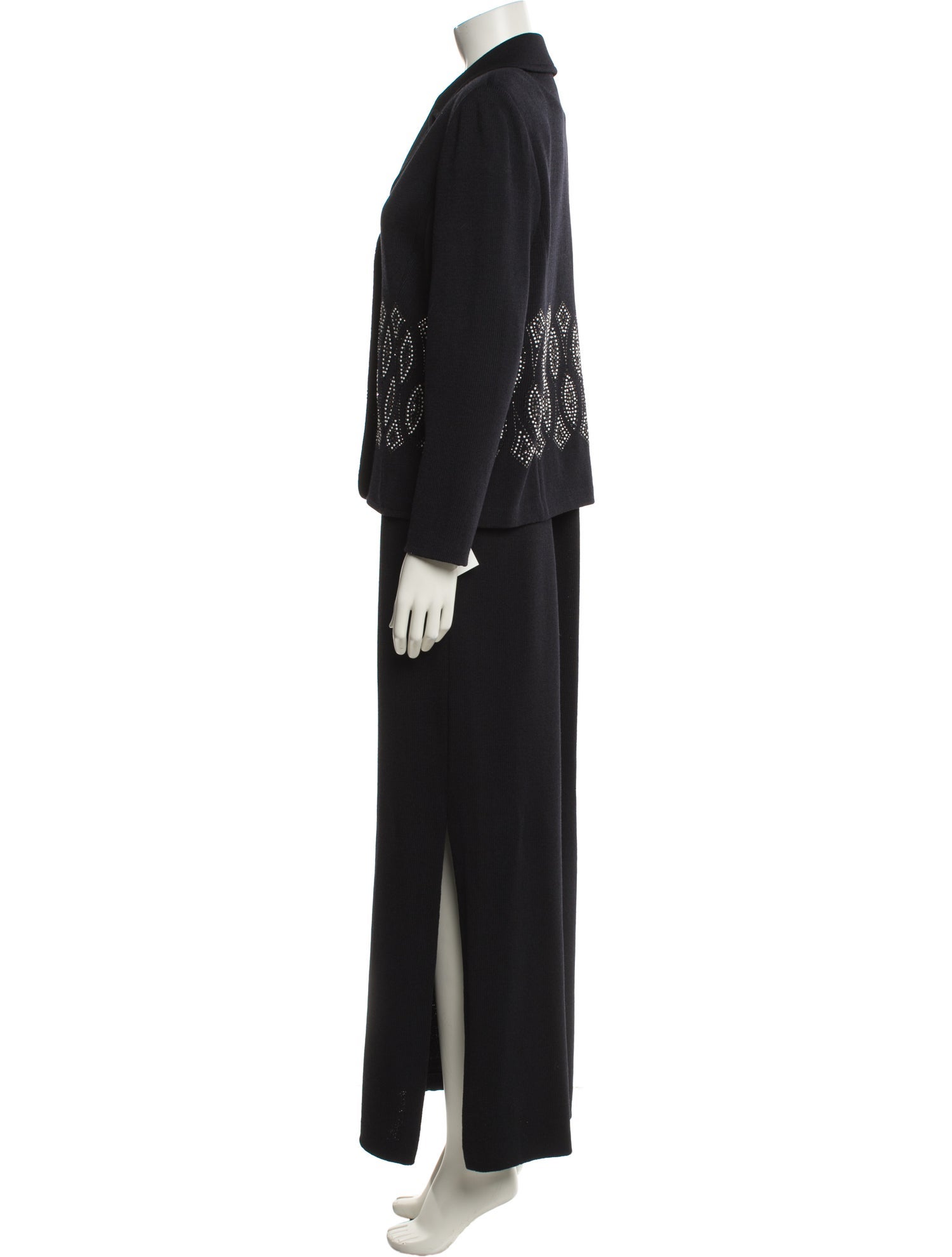 St. John Evening Printed Studded Accents Skirt Suit