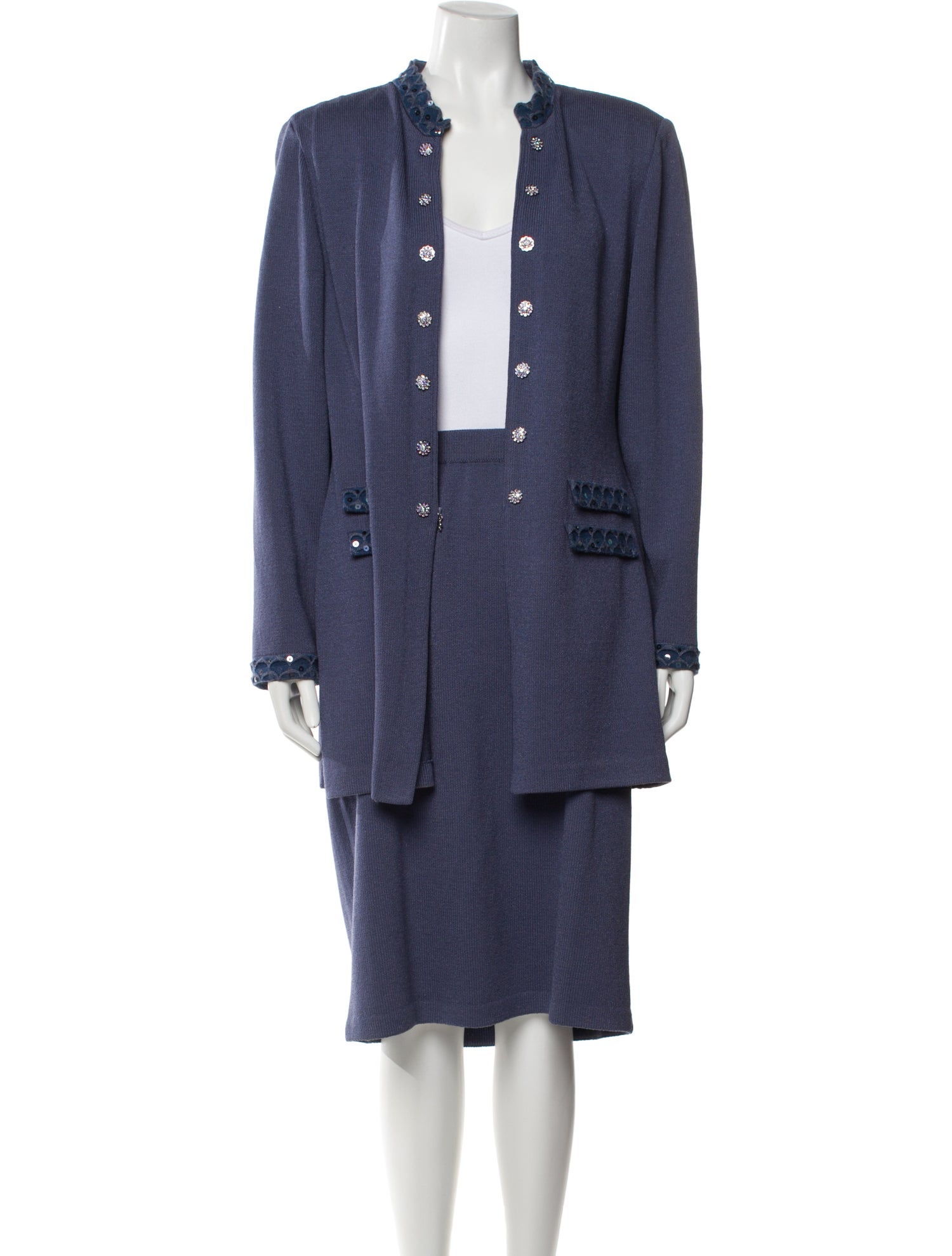 St. John Evening Wool Sequin Embellishments Skirt Suit