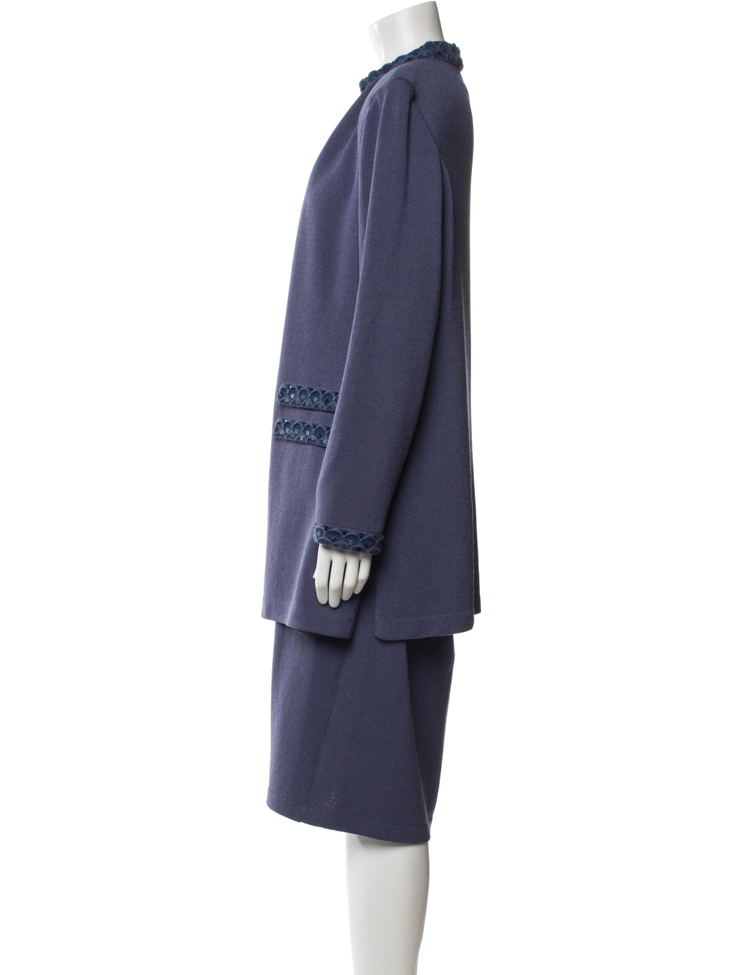 St. John Evening Wool Sequin Embellishments Skirt Suit