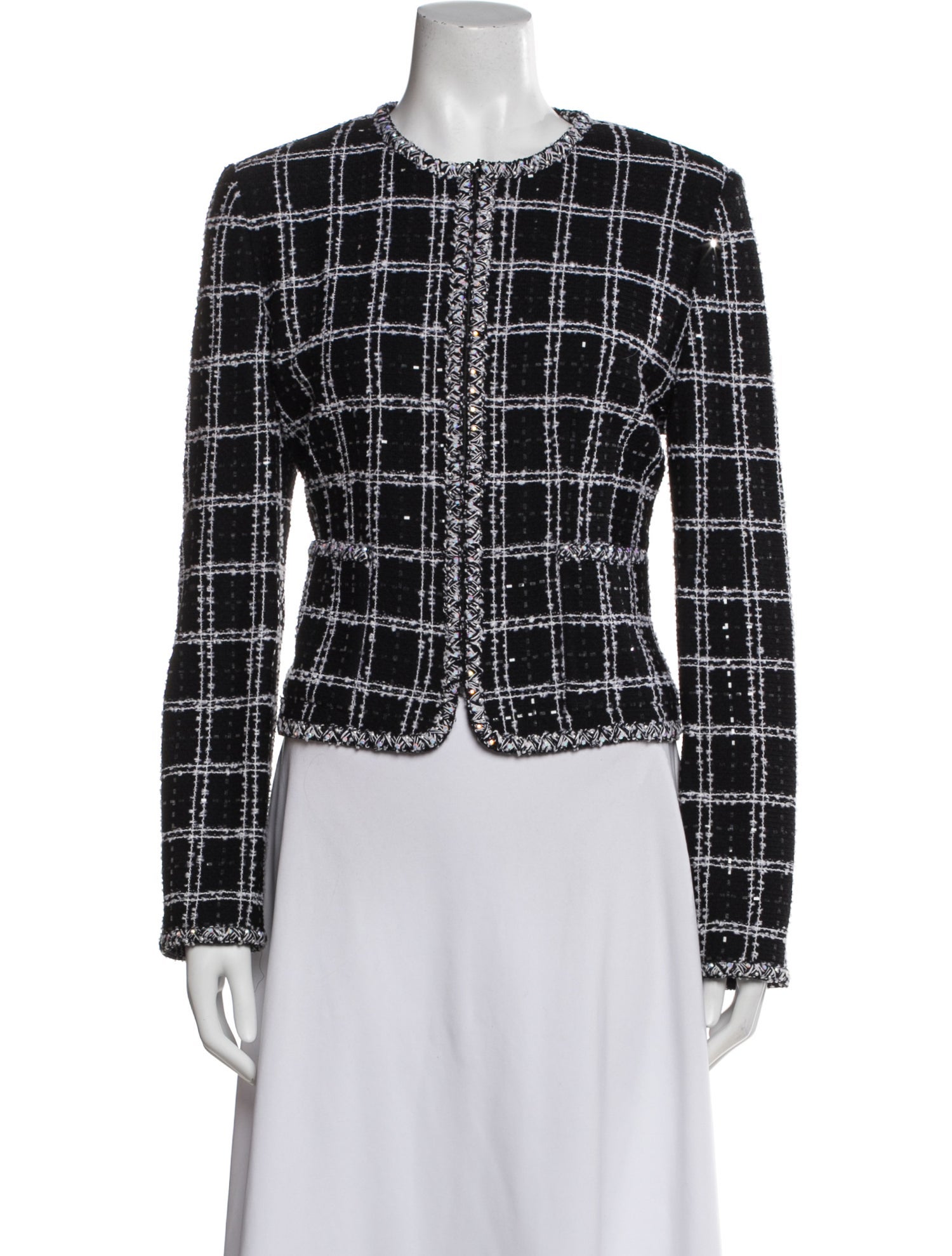 St. John Evening Wool Plaid Print Evening Jacket