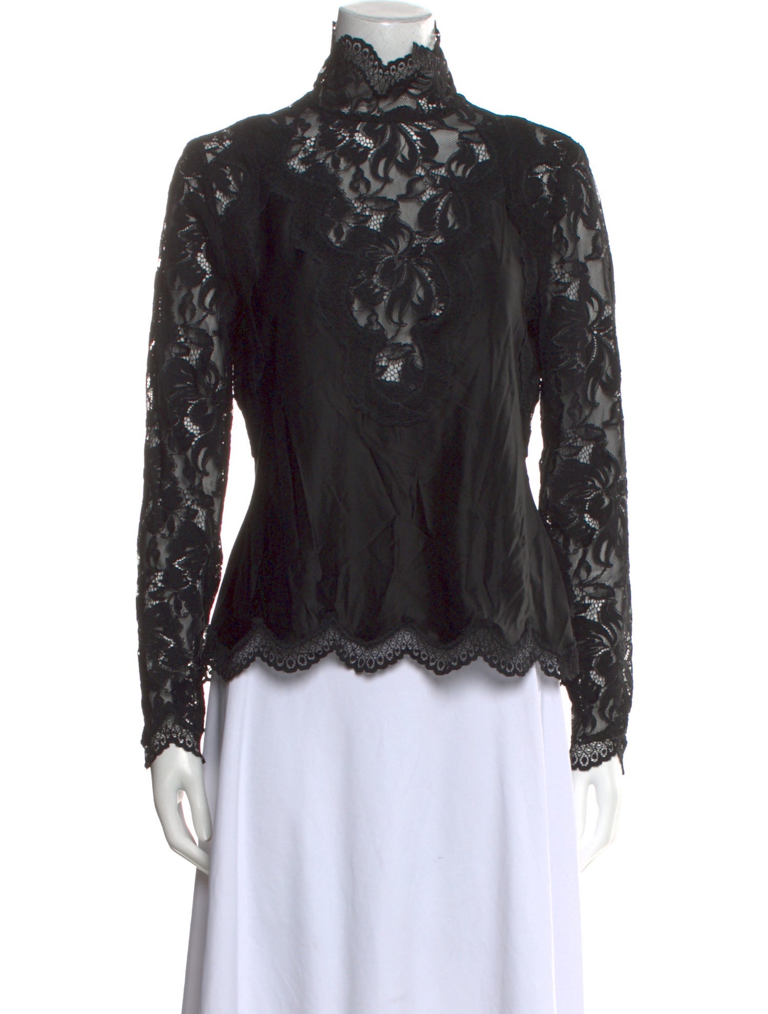 Rabanne Lace Pattern Mock Neck Blouse