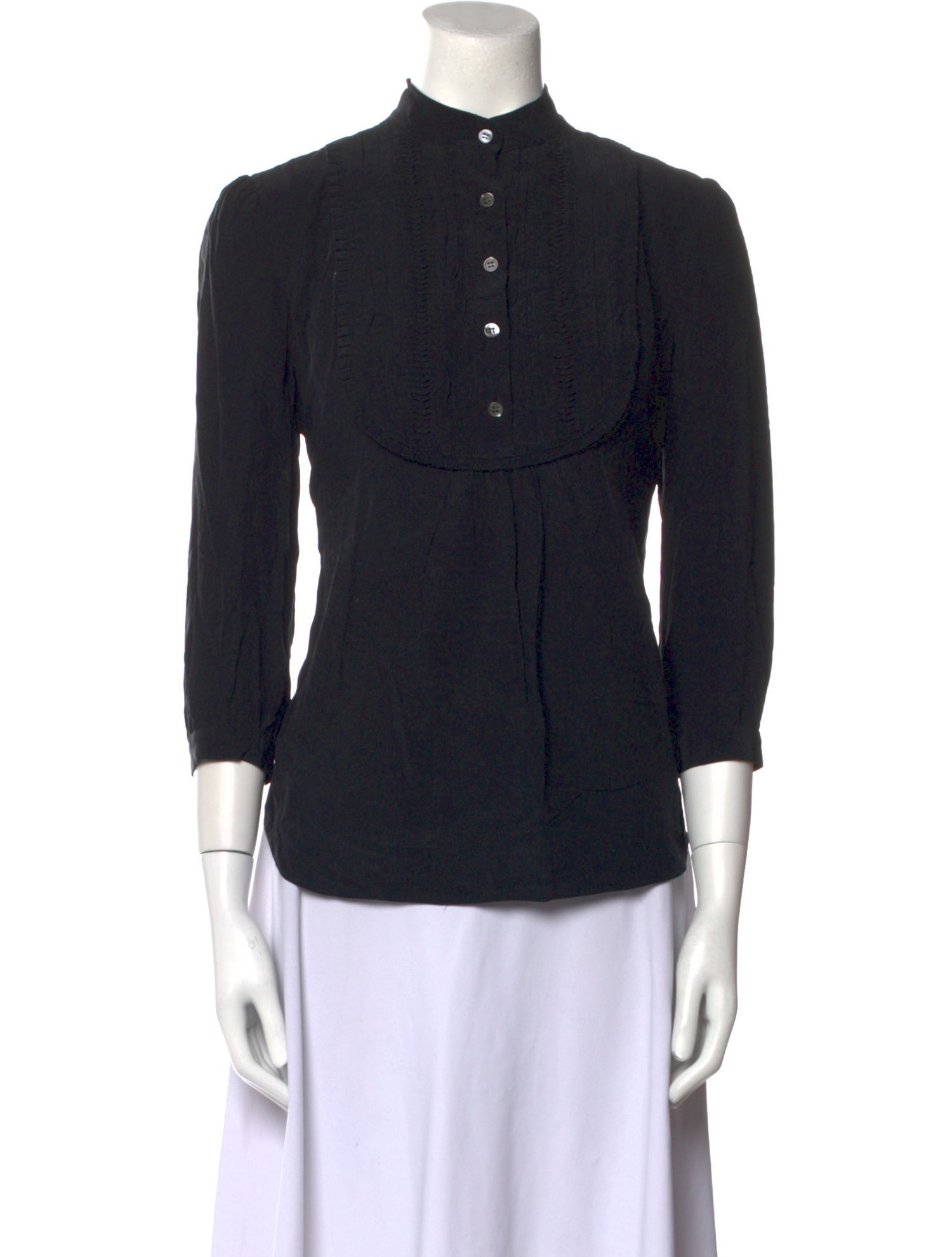 Skaist-Taylor Silk Mock Neck Button-Up Top