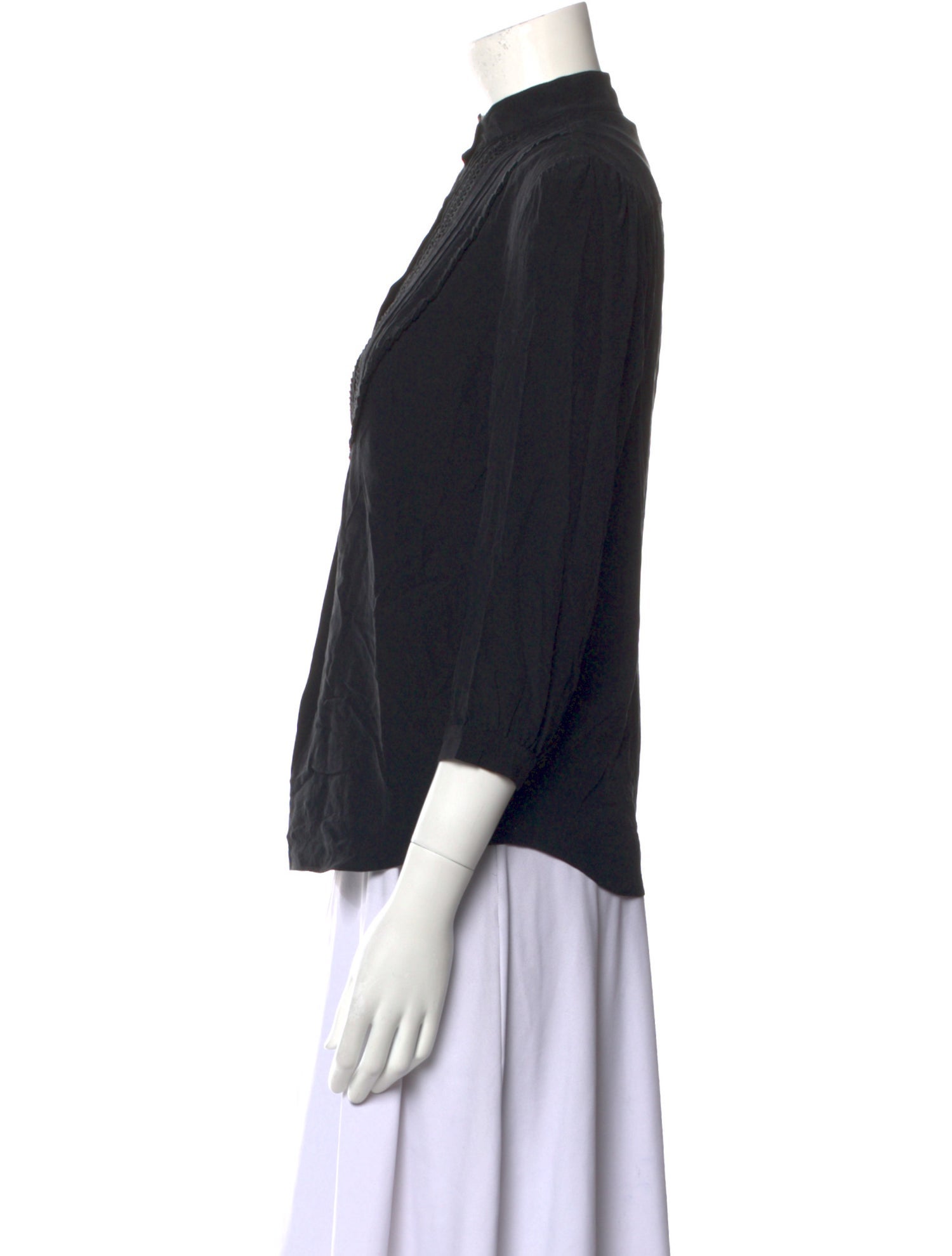 Skaist-Taylor Silk Mock Neck Button-Up Top