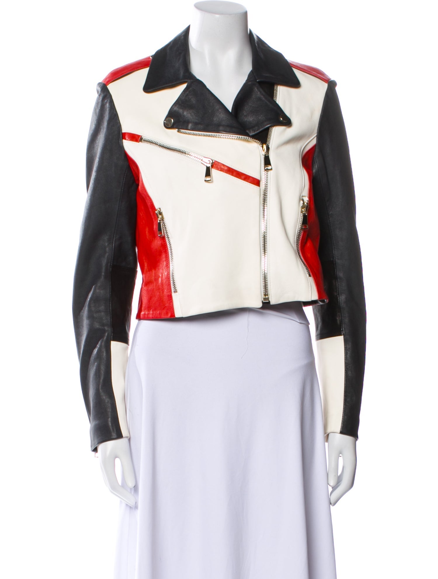SKIIM Leather Colorblock Pattern Biker Jacket