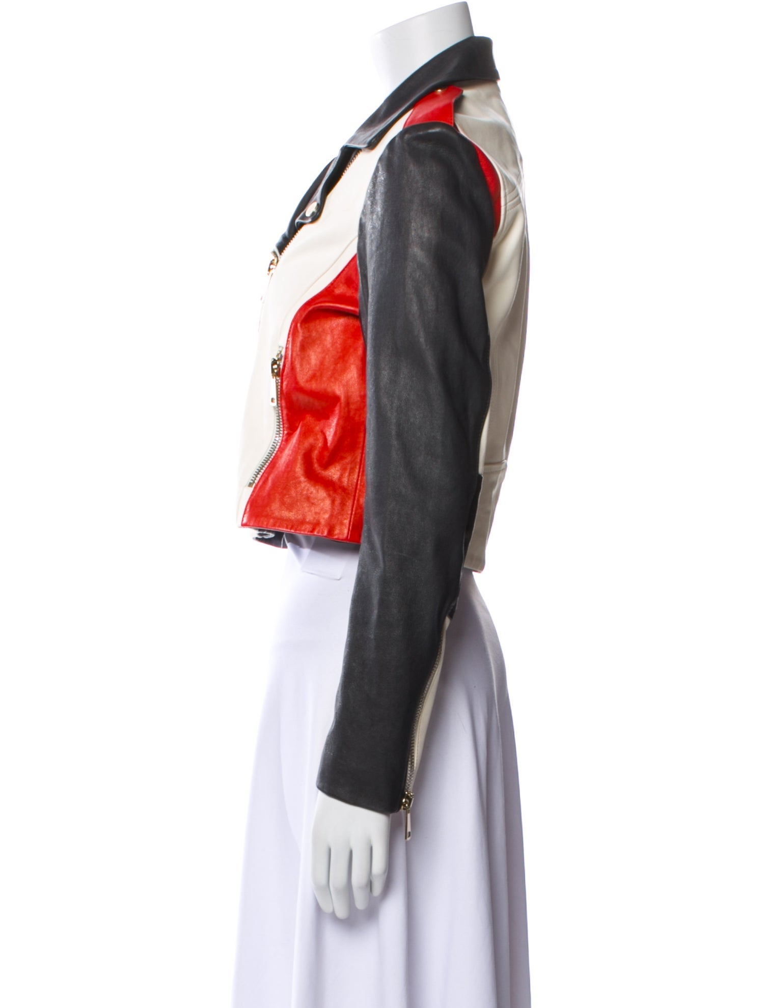 SKIIM Leather Colorblock Pattern Biker Jacket