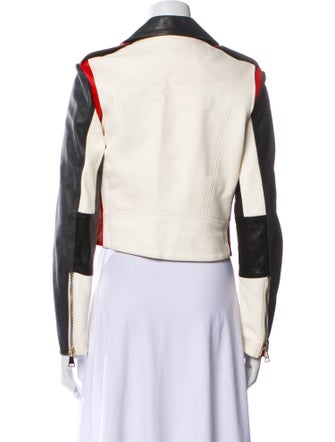 SKIIM Leather Colorblock Pattern Biker Jacket