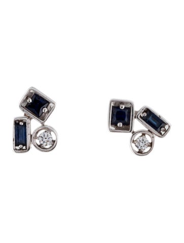 Suzanne Kalan Stud 18K Sapphire & Diamond Inlay Earrings