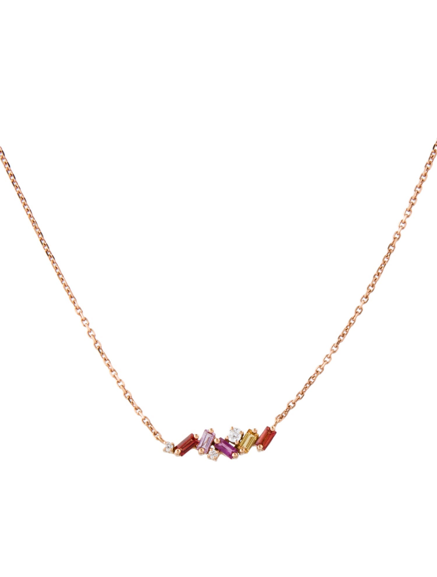 Suzanne Kalan 18K Multi Sapphire & Diamond Frenzy Rainbow Mini Bar Pendant Necklace