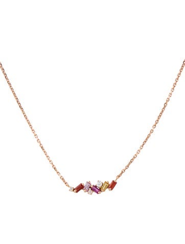 Suzanne Kalan Pendant Necklace 18K Multi Sapphire & Diamond Frenzy Rainbow Mini Bar