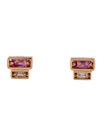 Suzanne Kalan Stud 18K Sapphire & Diamond Inlay Earrings