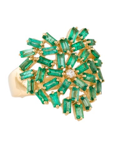 Suzanne Kalan Band 18K Emerald & Diamond Heart Medium Ring 6.5