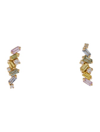 Suzanne Kalan 18K Sapphire & Diamond Frenzy Rainbow Stud Earrings