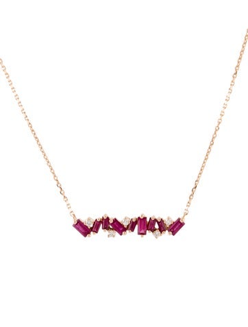 Suzanne Kalan Pendant Necklace 18K Ruby & Synthetic Frenzy Bar