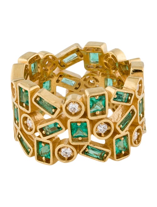 Suzanne Kalan 18K Emerald & Diamond Inlay Triple Row Eternity Band