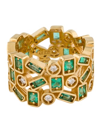 Suzanne Kalan 18K Emerald & Diamond Inlay Triple Row Eternity Band