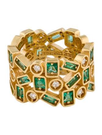 Suzanne Kalan 18K Emerald & Diamond Inlay Triple Row Eternity Band