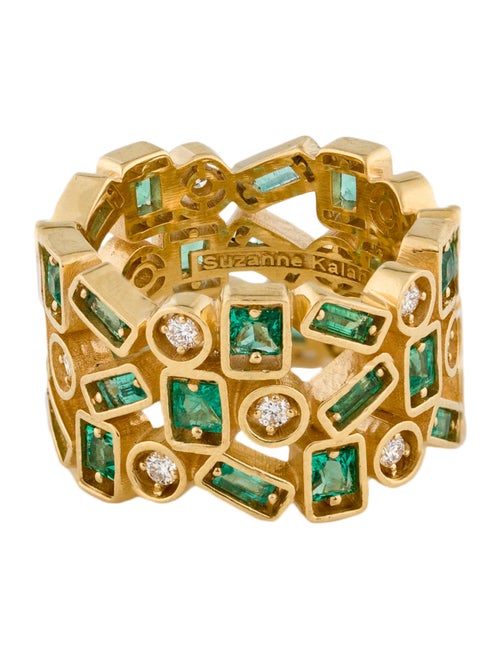 Suzanne Kalan 18K Emerald & Diamond Inlay Triple Row Eternity Band