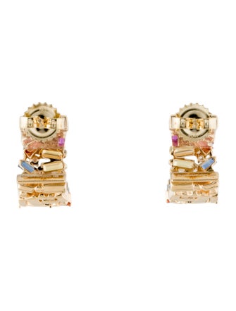 Suzanne Kalan 18K Multi Sapphire & Diamond Rainbow Hoop Earrings