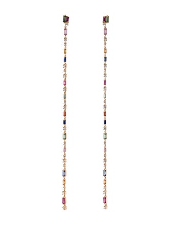 Suzanne Kalan 18K Sapphire & Diamond Fireworks Rainbow Linear Drop Earrings