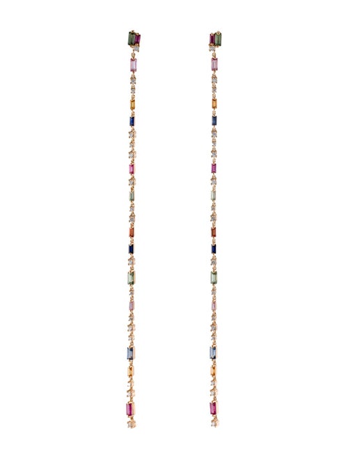 Suzanne Kalan 18K Sapphire & Diamond Fireworks Rainbow Linear Drop Earrings