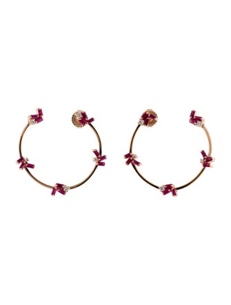 Suzanne Kalan 18K 2.15ctw Ruby & Diamond Open Circle Hoop Earrings