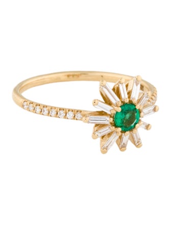 Suzanne Kalan 18K Emerald & Diamond Flower Cocktail Ring