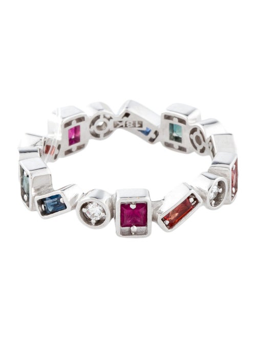 Suzanne Kalan 18K Sapphire, Ruby, & Diamond Zig Zag Inlay Band