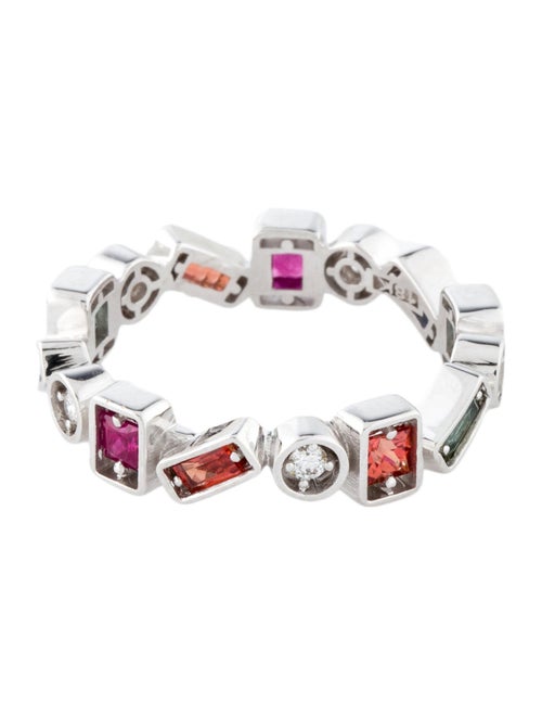 Suzanne Kalan 18K Sapphire, Ruby, & Diamond Zig Zag Inlay Band