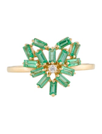 Suzanne Kalan 18K Emerald & Diamond Small Curved Heart Ring