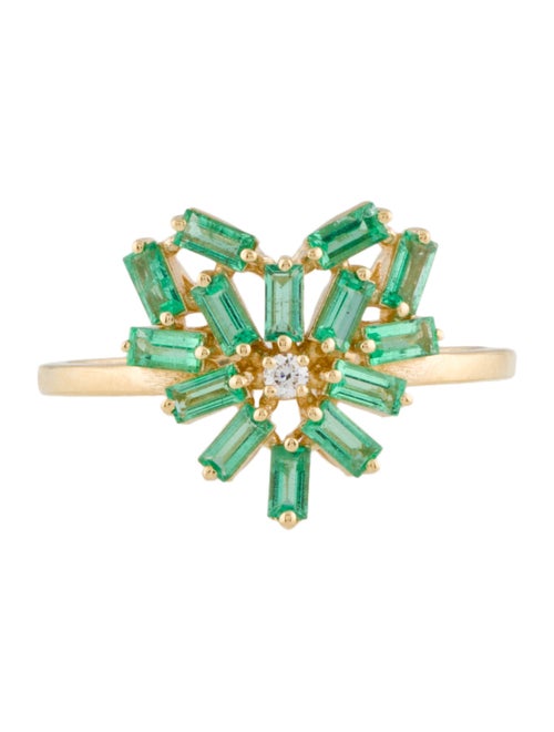 Suzanne Kalan 18K Emerald & Diamond Small Curved Heart Ring