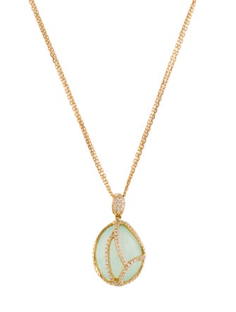 Suzanne Kalan 18K Diamond & Chalcedony Drop Pendant Necklace