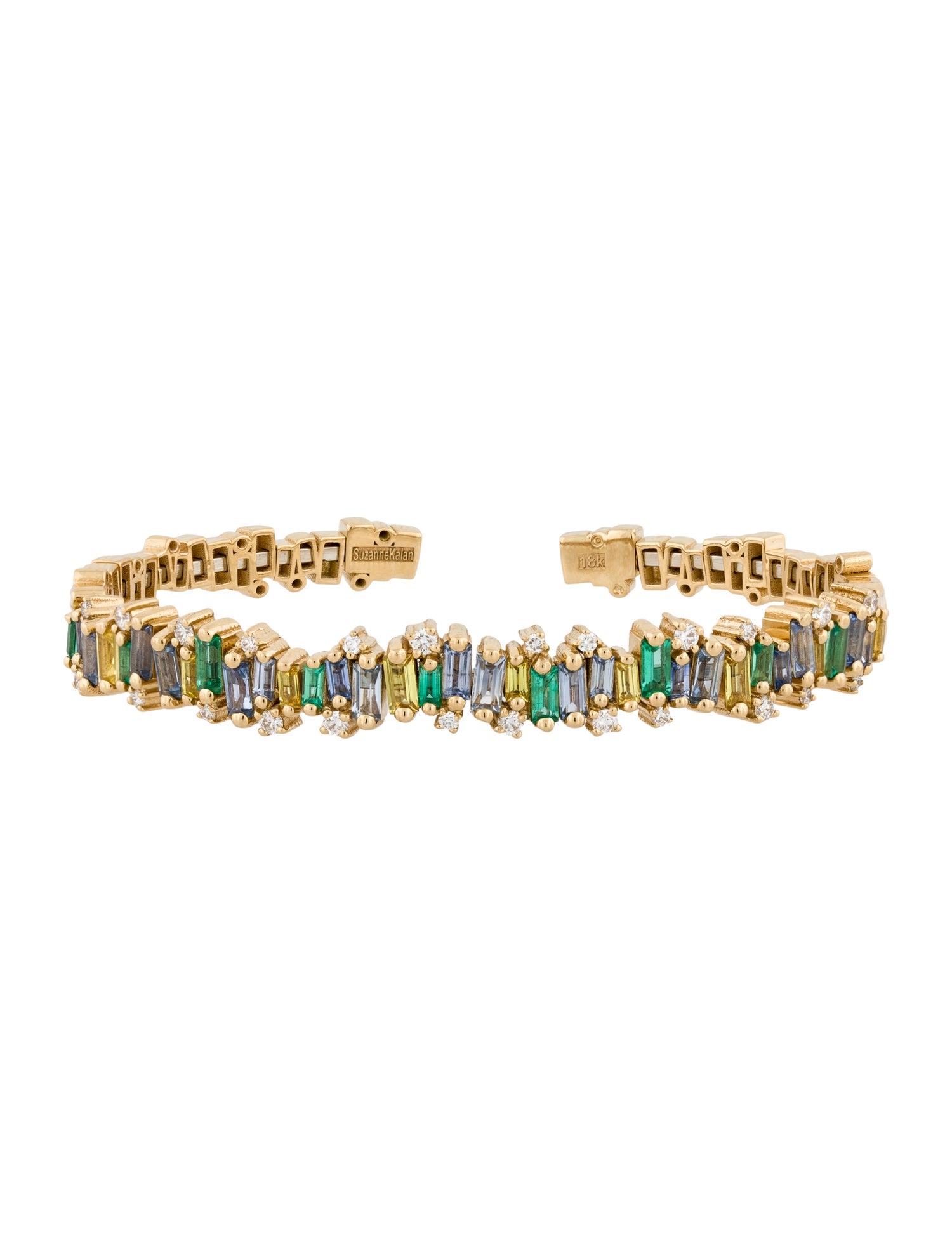 Suzanne Kalan 18K Diamond Sapphire & Emerald Cuff Bracelet